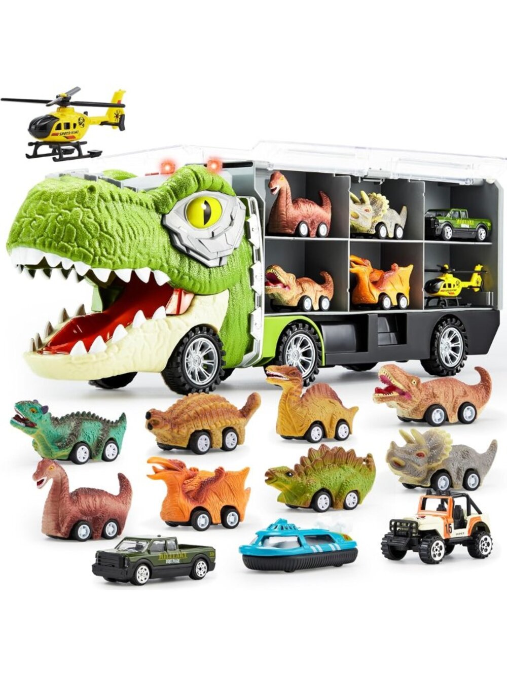 13-in-1 Dinosaur Toy Set with Carrier Truck & Pull Back Cars for Kids 3-5